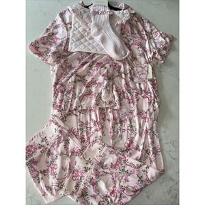 RACHEL ASHWELL M Floral Shabby Chic Lounge Pajama 4PC Set Cotton Beauty Bag Gift